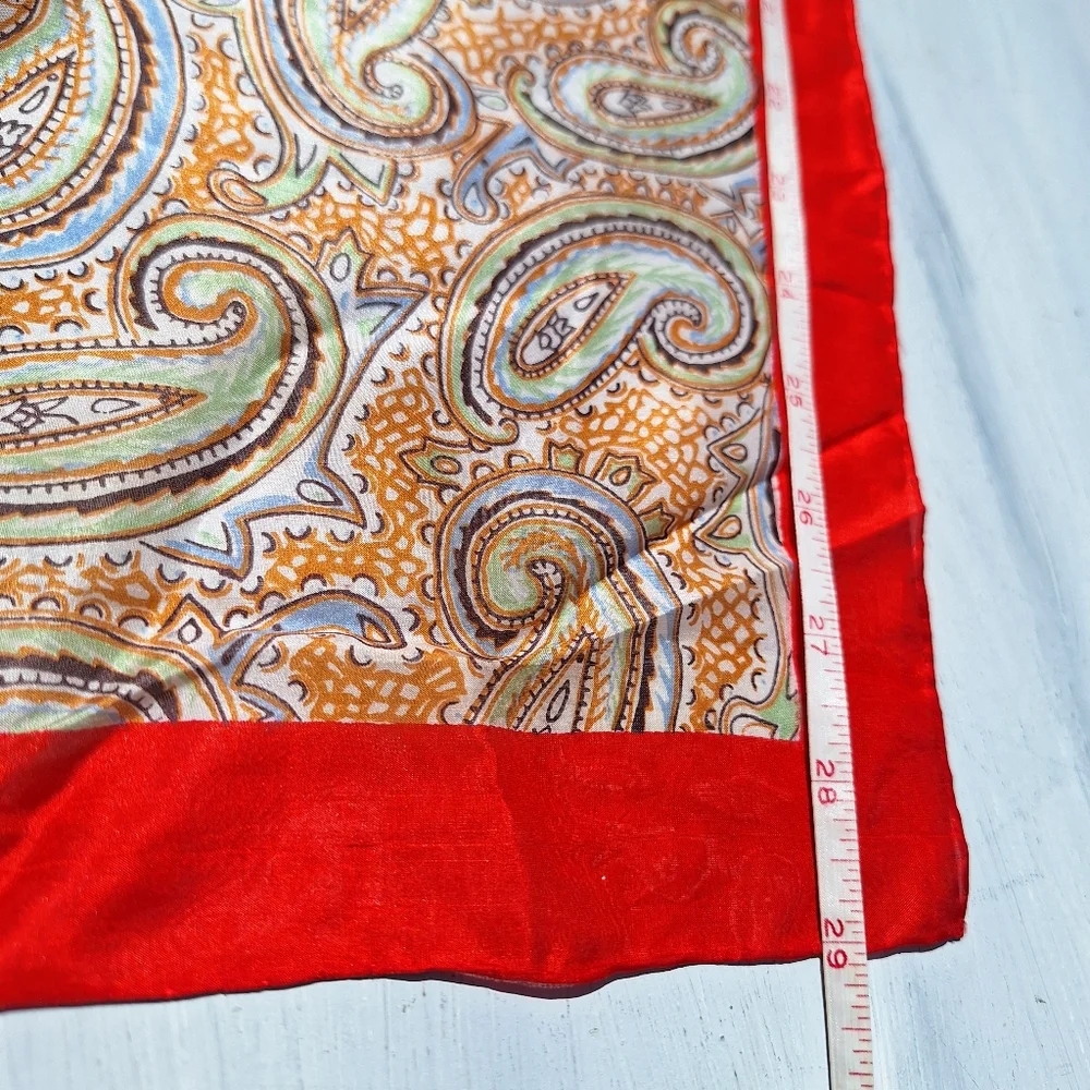 Vintage Silk Scarf Paisley Print Square Shaped Handmade Real Pure Silk Pretty - Picture 14 of 17